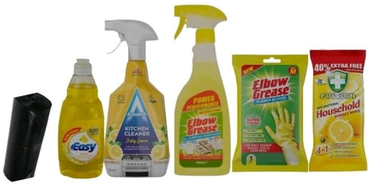 Elbow Grease 6 Pack Kitchen Cleaning Bundle Household Gloves Spray Wipes multi cleaner powder bomb power clean
